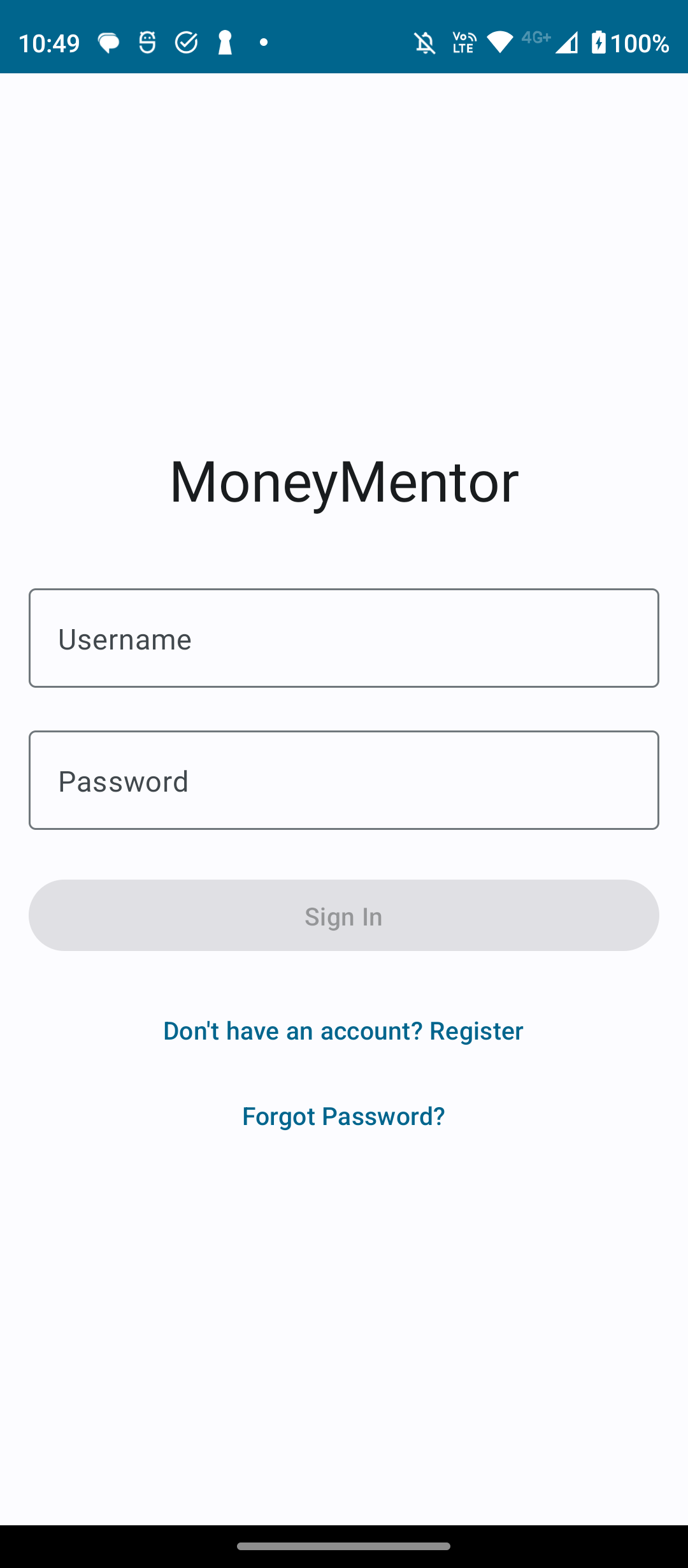 Login screen